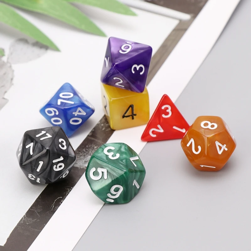 

7 шт./компл. многогранные кости для TRPG настольной игры D4-D20 Acrylic M5TC