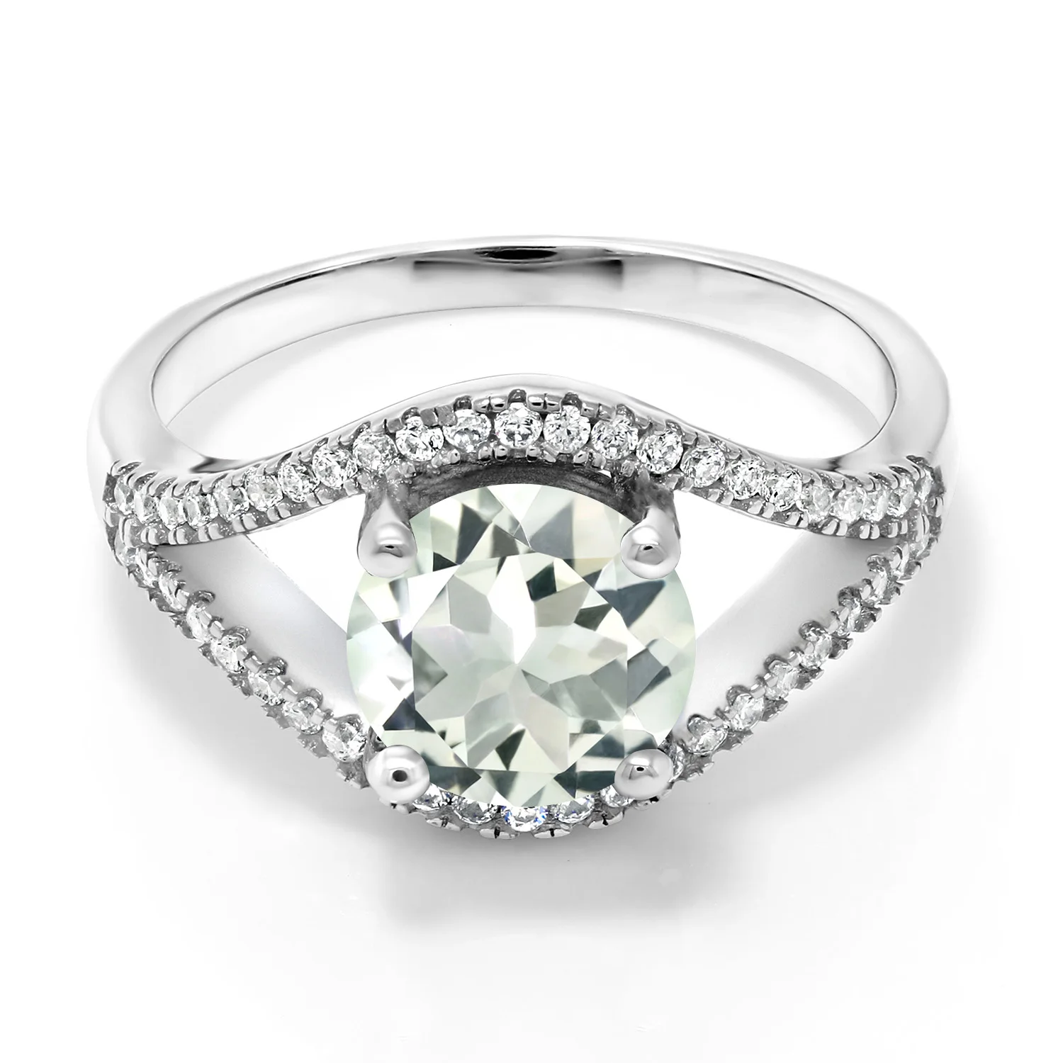 GEMSTONEKING 2.00 Ct Round Natural Green Prasiolite 925 Sterling Silver Ring For Women Fine Jewelry | Украшения и аксессуары