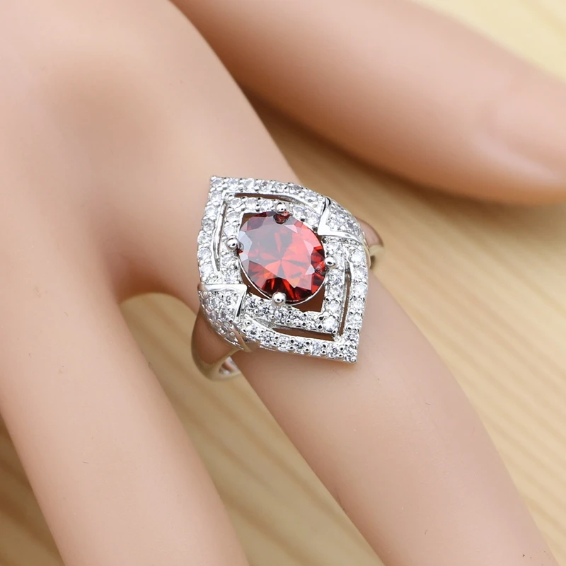 Серебро 925 Свадебные Ювелирные наборы для женщин Красный кубический цирконий