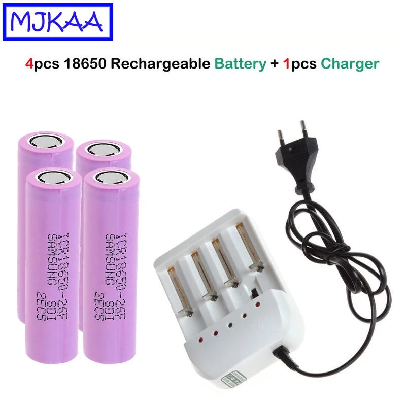 MJKAA 4 шт. ICR18650 3 7 в 2600 мАч 26F литиевая аккумуляторная батарея + зарядное устройство US