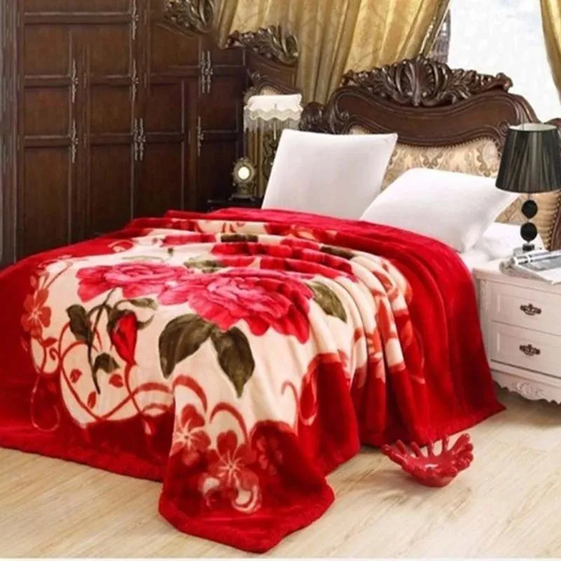 

Двухслойное зимнее утолщенное плюшевое одеяло Raschel для двойной кровати, теплое тяжелые пушистые мягкие пледы с цветочным принтом s