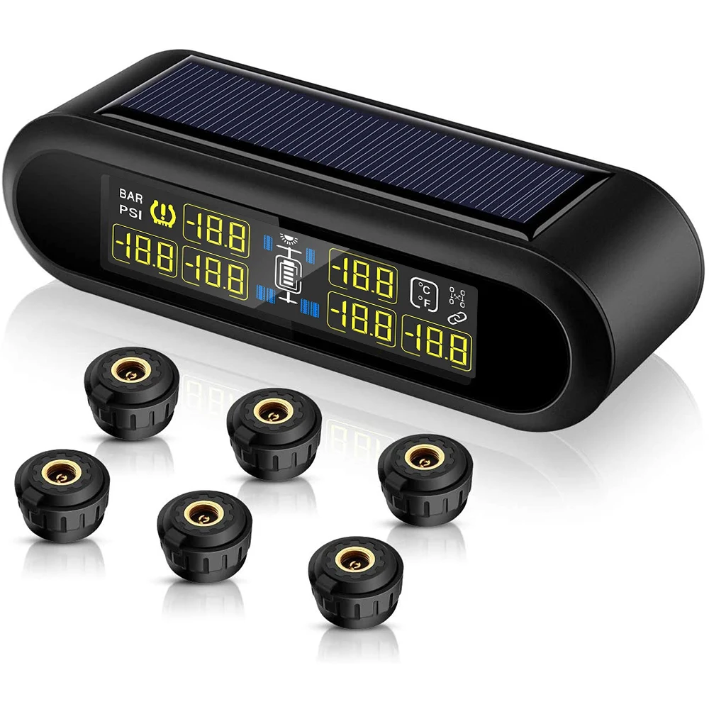 

Wireless Solar Power TPMS Tire Pressure Monitoring System LCD Display Real-time Alarm Pressure Temperature for Van Truck Cars