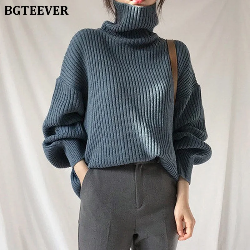 BGTEEVER шикарные женские свитера с высоким воротом плотные однотонные пуловеры
