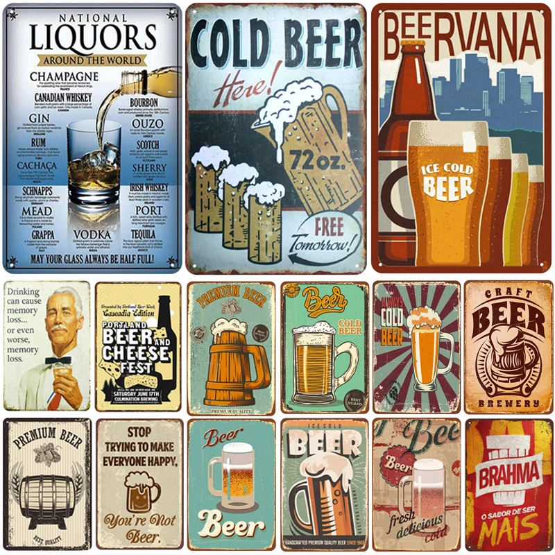 Холодное пиво металлической бляшкой Винтаж паб металлическая жестяная вывеска