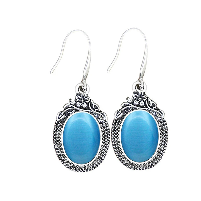 Synthetic Blue Opal Натуральный кварц Lapis серьги из нефрита для женщин Винтаж натуральный камень аметисты ювелирные изделия - Окраска металла: Synthetic Blue Opal