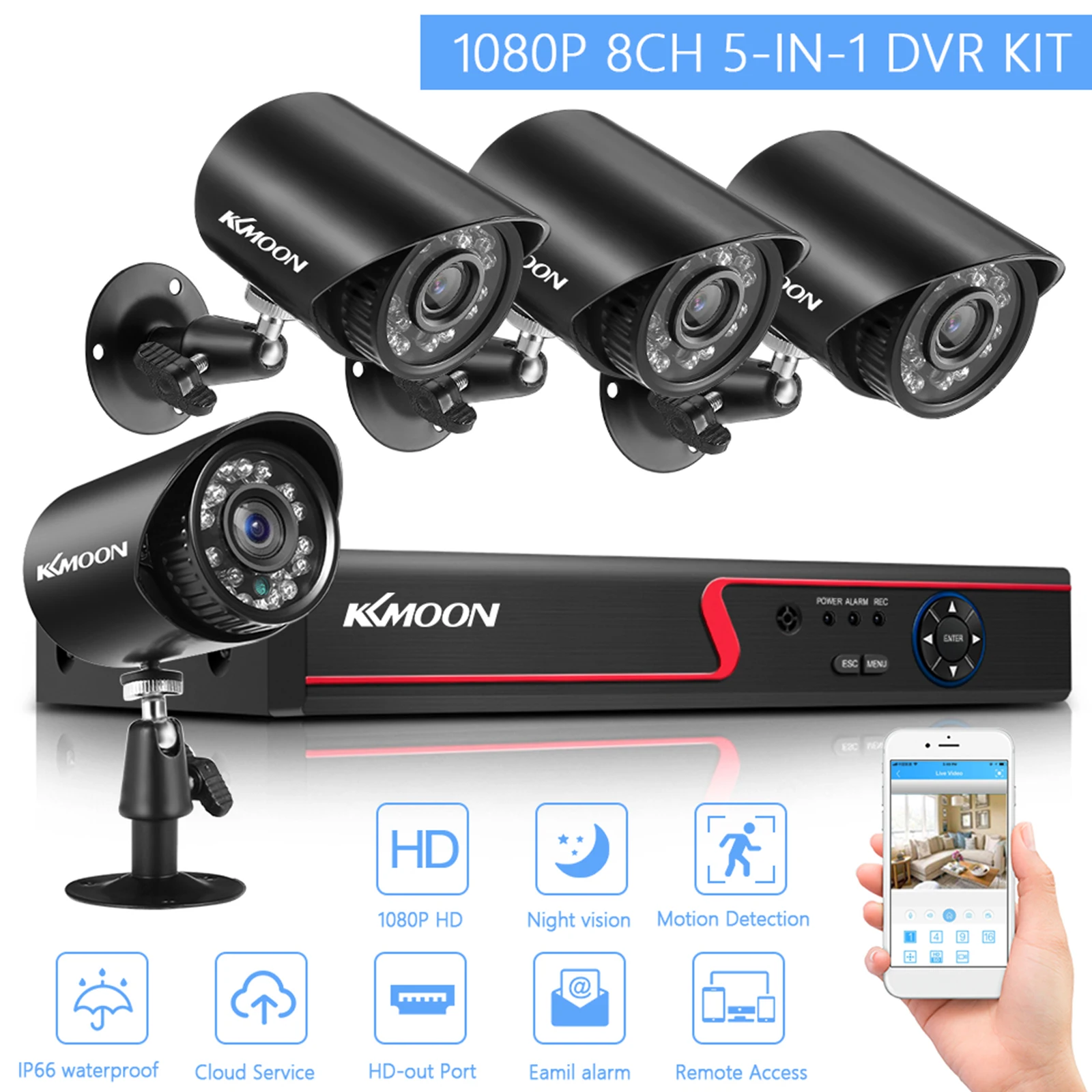 2MP Беспроводной безопасности Камера Системы с 1 ТБ жесткого диска 8CH NVR + 4 шт.