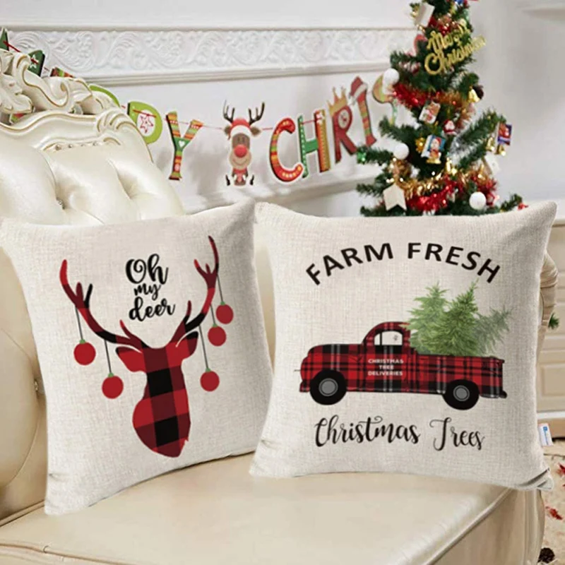 

Linen Christmas Pillow Fashion Festive Simple Pillow Case Four Living Room Bedroom Girl Cute Luxury Car Small Fresh Pillow Case