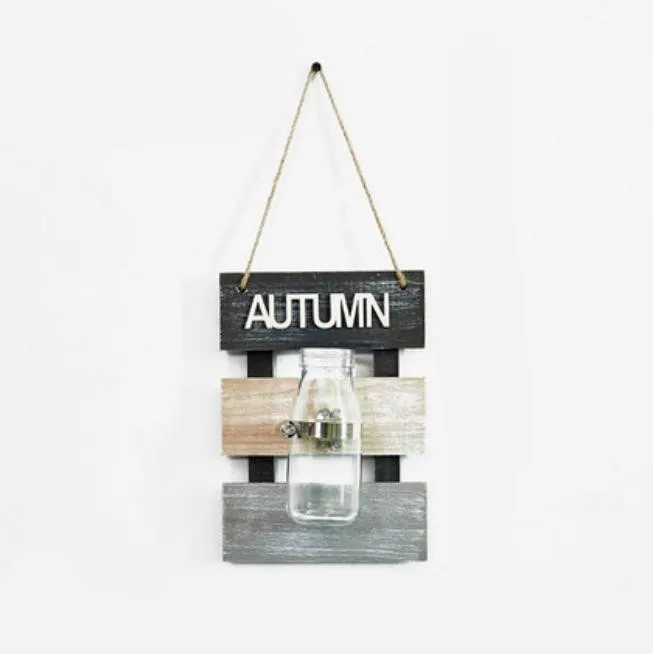Autumn Nordic креативная настенная подвеска Стекло гидропоники растения ваза с деревянной основой для цветочного горшка Scindapsus контейнер дома украшения стены - Цвет: Autumn