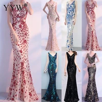 floral sequined dress v neck sleeveless long mermaid dress elegant party evening dresses luxury women sexy formal gowns vestidos