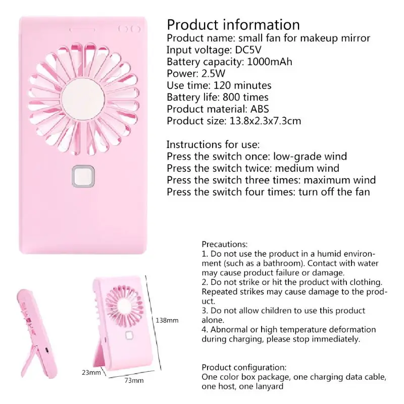 

Multi-function Standing USB Charging Mini Fan With Mirror Portable Mini Electric Fan For Student Dormitory outdoor