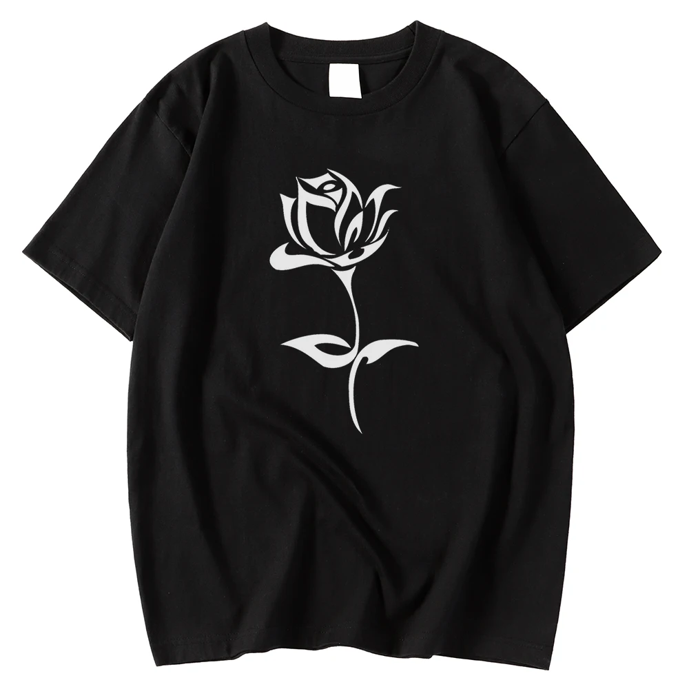 

Футболка мужская оверсайз, удобная дышащая Футболка с принтом черной розы, с круглым вырезом, в простом стиле, весна-лето