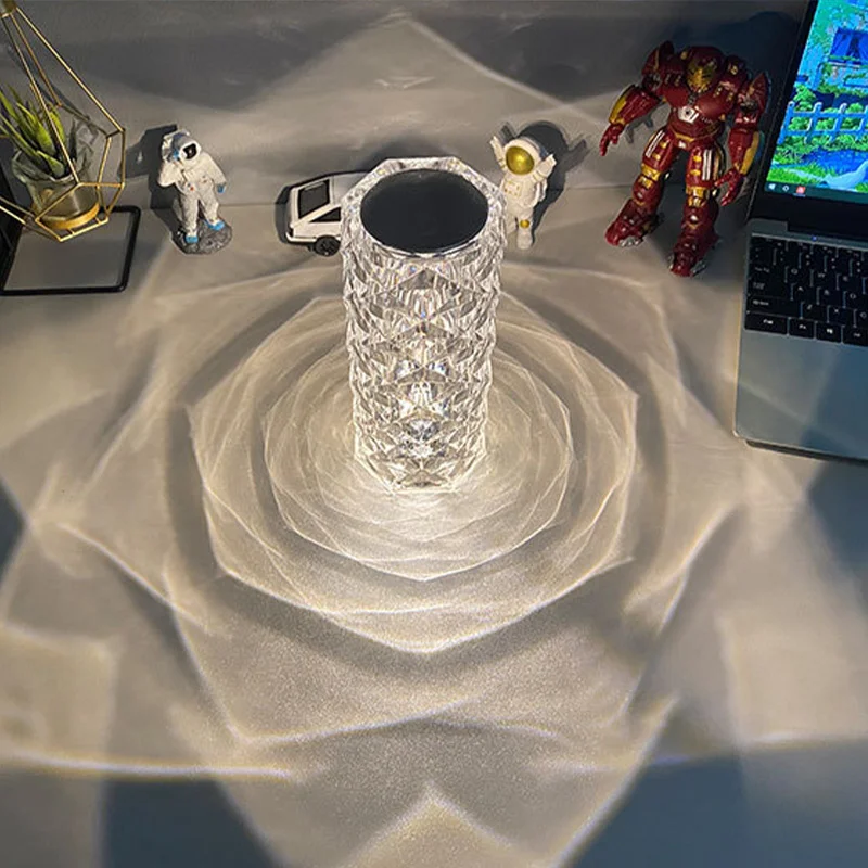 Ins-L&aacute;mpara LED de mesa de cristal, proyector de luz rosa, 3/16 colores, D&iacute;a de San Valent&iacute;n, Diamante rom&aacute;ntico, USB, decoraci&oacute;n de luz nocturna t&aacute;ctil para habitaci&oacute;n-2