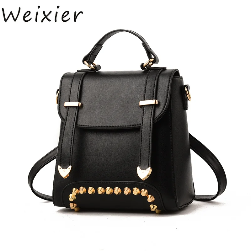 Рюкзак WEIXIER Женский из искусственной кожи на молнии с заклепками для студентов