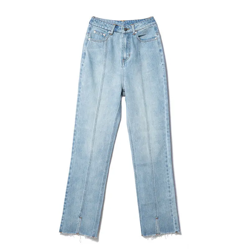 

Women Denim Pants High Waist Split Bootleg Jeans Straight Vintage Streetwear Mopping Pants Fashion Clothes Cut Out Full Length