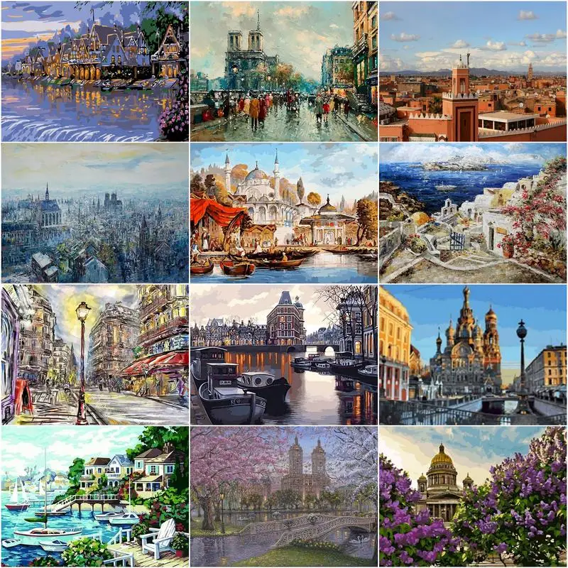 

GATYZTORY Oil Painting By Numbers Kits City Scenery DIY Paint By Numbers On Canvas Landscape 60x75cm Number Painting Home Decor