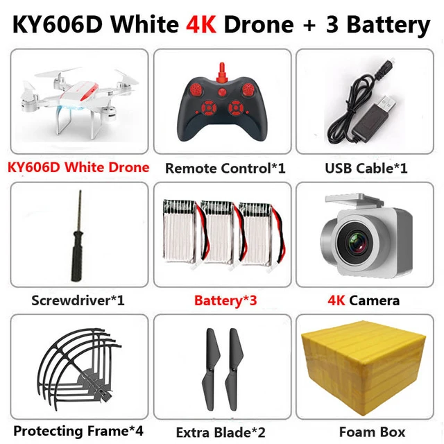 4K White 3B FB KEELEAD Дрон KY606D 4K 1080P HD wifi камера дроны режим удержания высоты складной Радиоуправляемый квадрокоптер с камерой VS E58 SG106 мини Дрон - Цвет: 4K White 3B FB