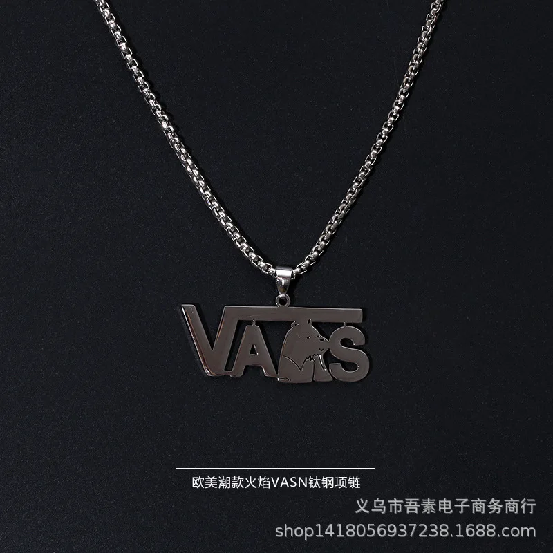 

European and American street titanium steel flame necklace star with skateboard punk style jewelry pendant hip hop necklace