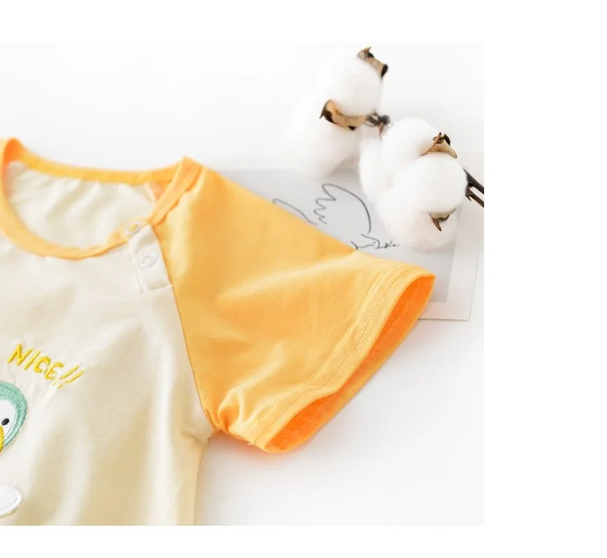 

2021 Cartoon Embroidery Frog Duck Short Sleeve Bebe Garcon Romper Ribbed Baby Bodysuit Twin Outfit Boy Girl Toddler Boy Bodysuit