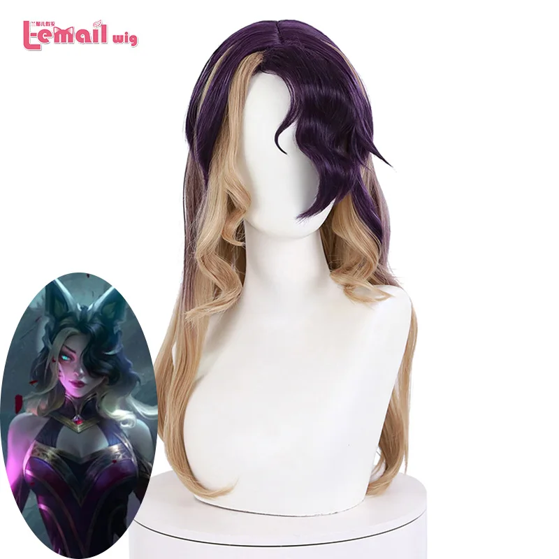 

L-email wig LoL Coven Ahri Cosplay Wig LoL Cosplay Ahri Wig Long Wavy Purple Mixed Brown Wig Heat Resistant Synthetic Hair