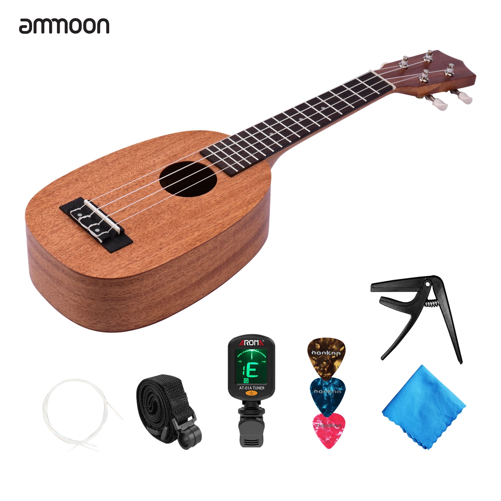 

ammoon 23 Inch Pineapple Shaped Ukulele Kit 4 String Guitar Ukelele with Gig Bag Tuner Ukulele Strings Capo 3pcs Picks Uke Strap
