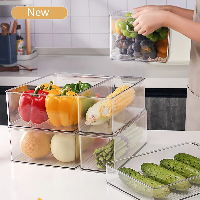 

Refrigerator Organizer Bins Clear Fruit Food Jars Storage Box with Handle for Freezer Cabinet Kitchen Accessories Organization