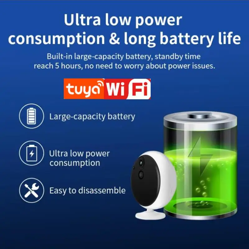 

2021 Tuya 1080P Smartlife App Wireless Battery WiFi Security Home Camera 2MP HD PIR Surveillance CCTV Camera Smart Notification
