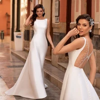 elegant mermaid wedding dresses back design illusion sleeveless satin bridal gowns floor length vestidos de novia custom made