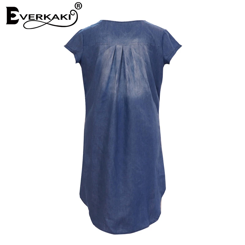 

Everkaki Mini Dresses Women Denim Boho Vestidos Solid Loose Casual Ladies Summer Beach Plus Size Short Dress Female 2021 New