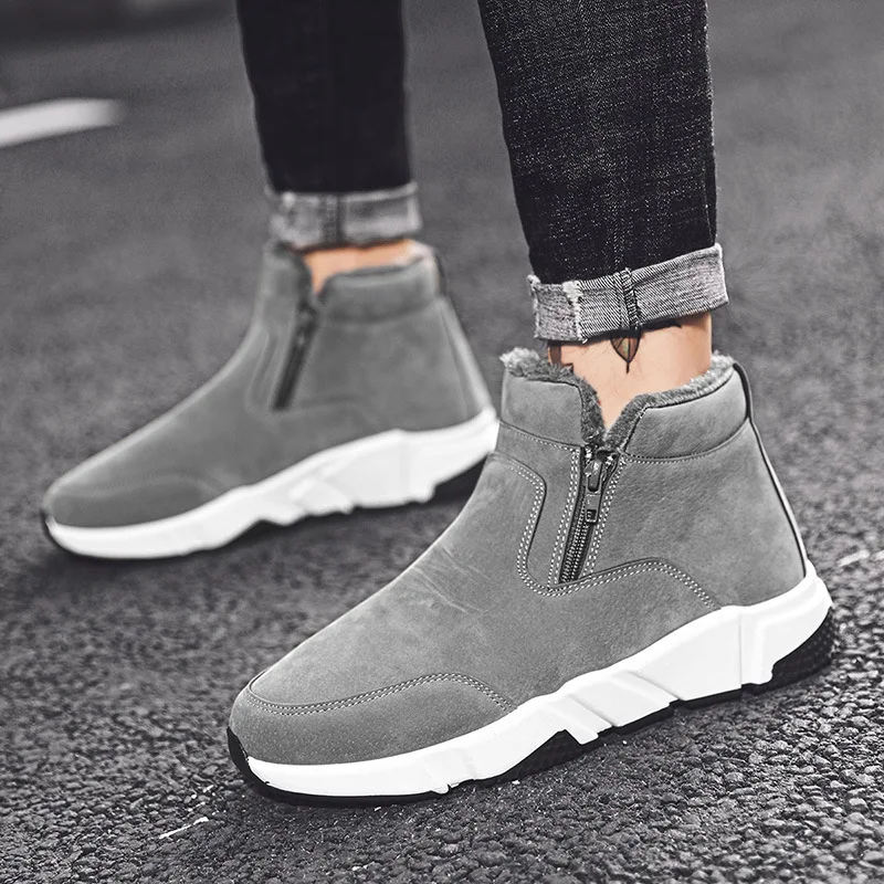 

Мужские зимние ботинки с начесом, Черные ботильоны, повседневная Нескользящая удобная обувь для ходьбы, сохраняющая тепло, 2021