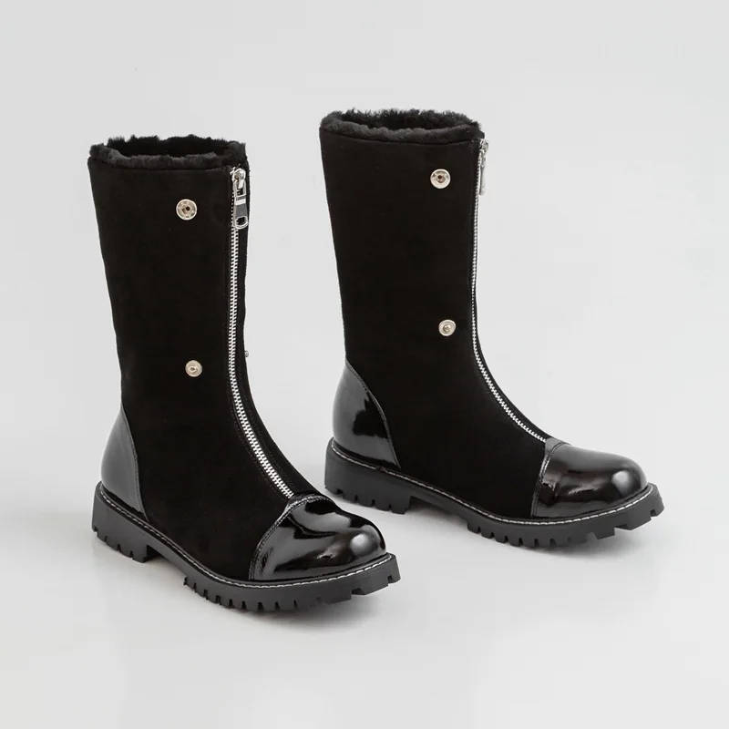 Ботильоны женские зимние из натуральной кожи на молнии с круглым носком размеры