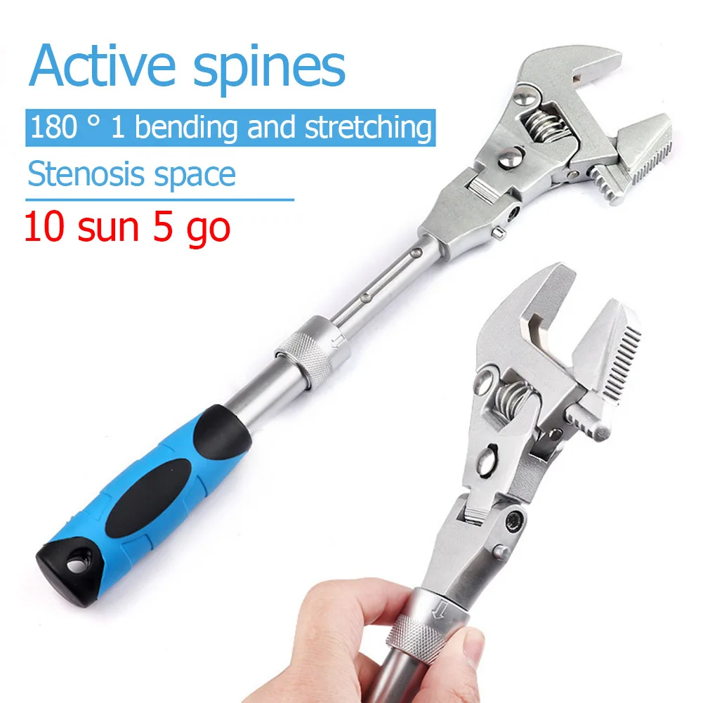 

10-inch Ratchet Adjustable Wrench 5-in-1 Torque Wrench Rotatable Folding 180 Degrees Pipe Telescopic Spanner Repair Tool