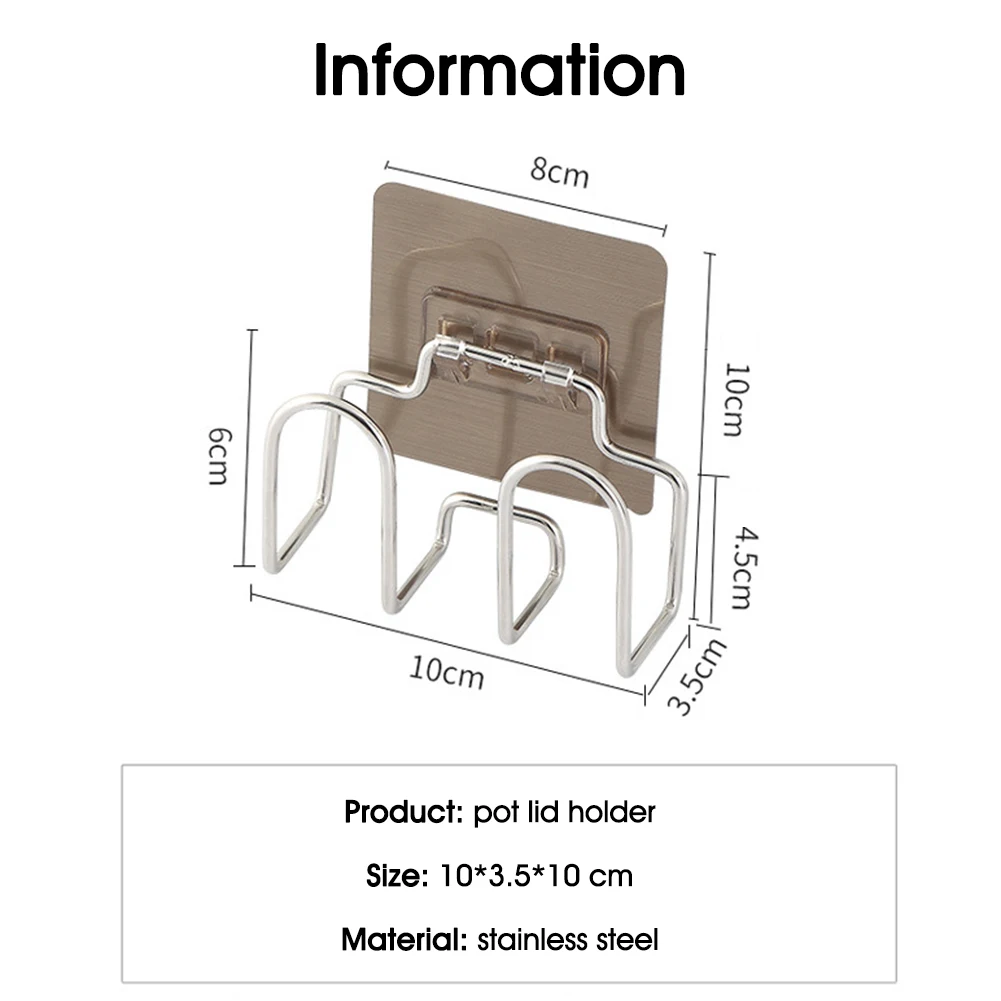 

Pot Lid Holder Nail Free Wall-Mounted Stainless Steel Hanging Pot Lid Cutting Board Rack Kitchen Organizer&Storage Accessories