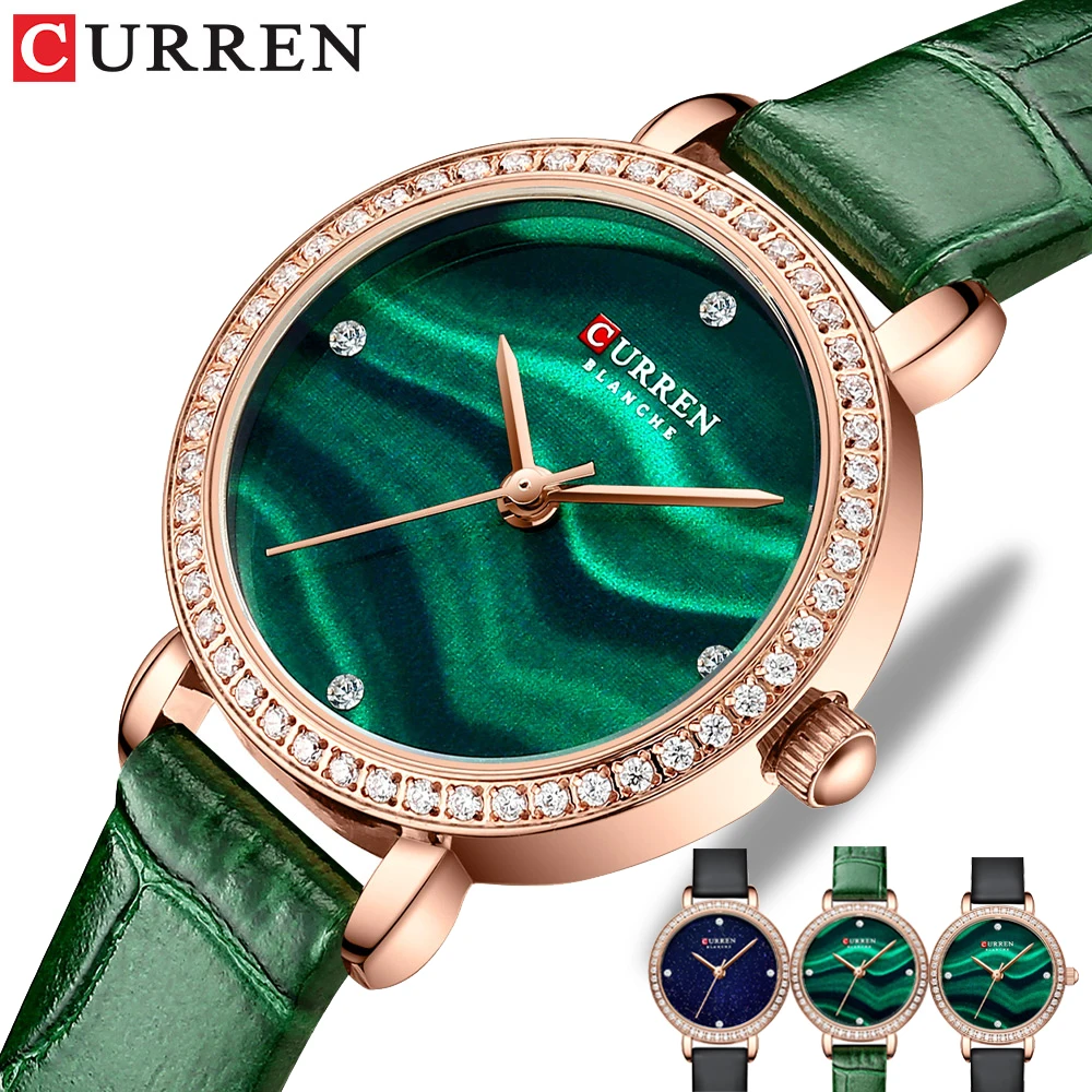 

CURREN Luxury Branded Rhinestone Quartz Wristwatches Womens Charming Wrist with Thin Watch Leahter Clock Female