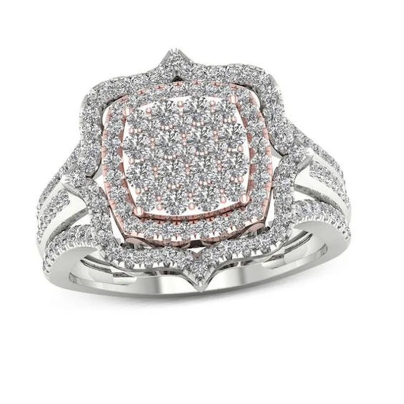 

Elegant Square Shape Crystal Women Ring Bling Iced Out Micro Pave Sparkling Zircon Rhinestone Bridal Wedding Engagement Ring