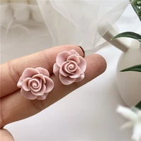 cute resin rose stud earrings 3d carved pink rose flower earrings jewelry xmas gifts for women girls party post stud earrings