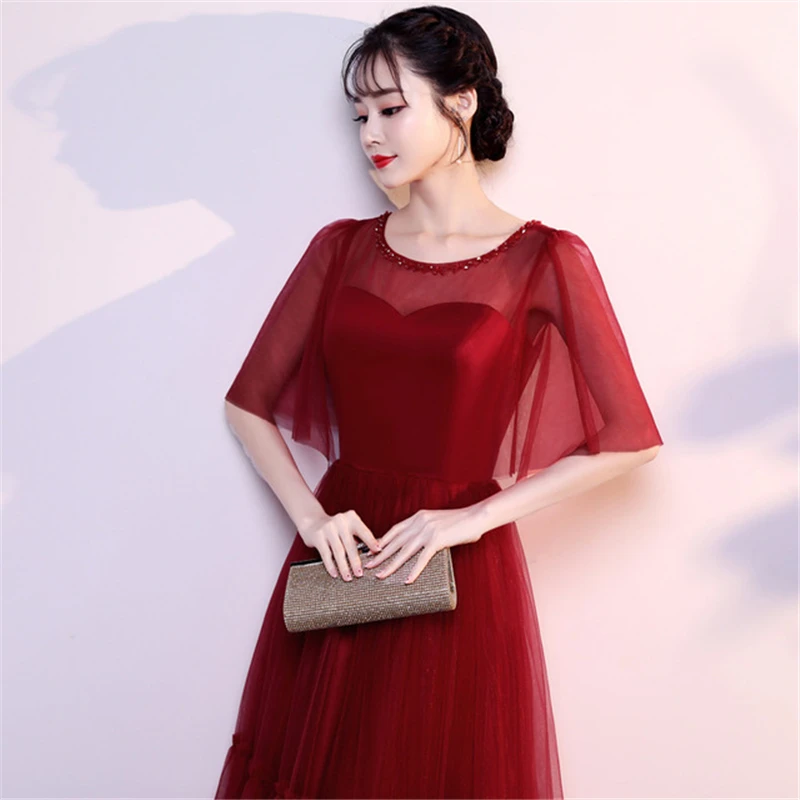 

Bride Dress Plus Size Evening Party Gowns 2020 Elegant A-line short Sleeve O-neck chinese dress traditional Formal Gowns robe