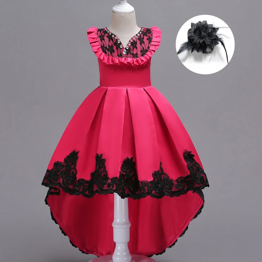 hot pink Мятно-зеленое короткое спереди длинное сзади платье с цветочным рисунком для девочек младшего возраста, свадебные платья Детские пышные платья со шлейфом, королевское синее платье для девочек - Цвет: hot pink