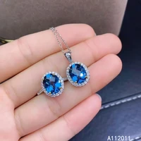 kjjeaxcmy fine jewelry 925 sterling silver inlaid natural blue topaz trendy womans new ring pendant set support test