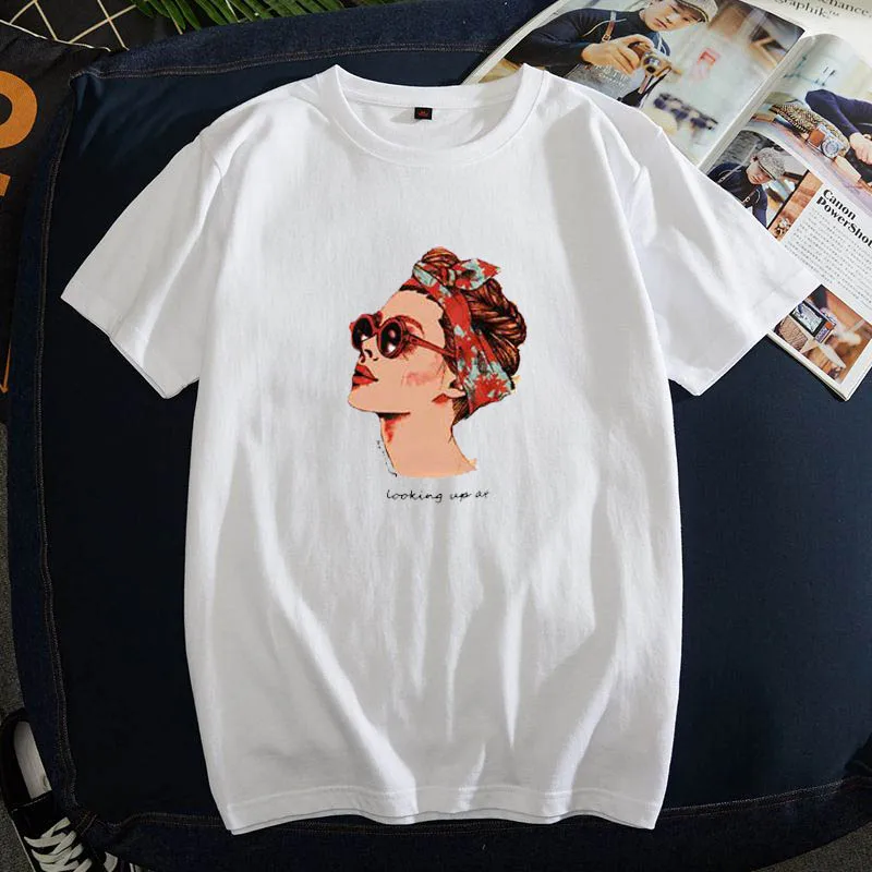 Harajuku белая футболка женская хлопок Винтаж Плюс Размер розовая Женская Женские