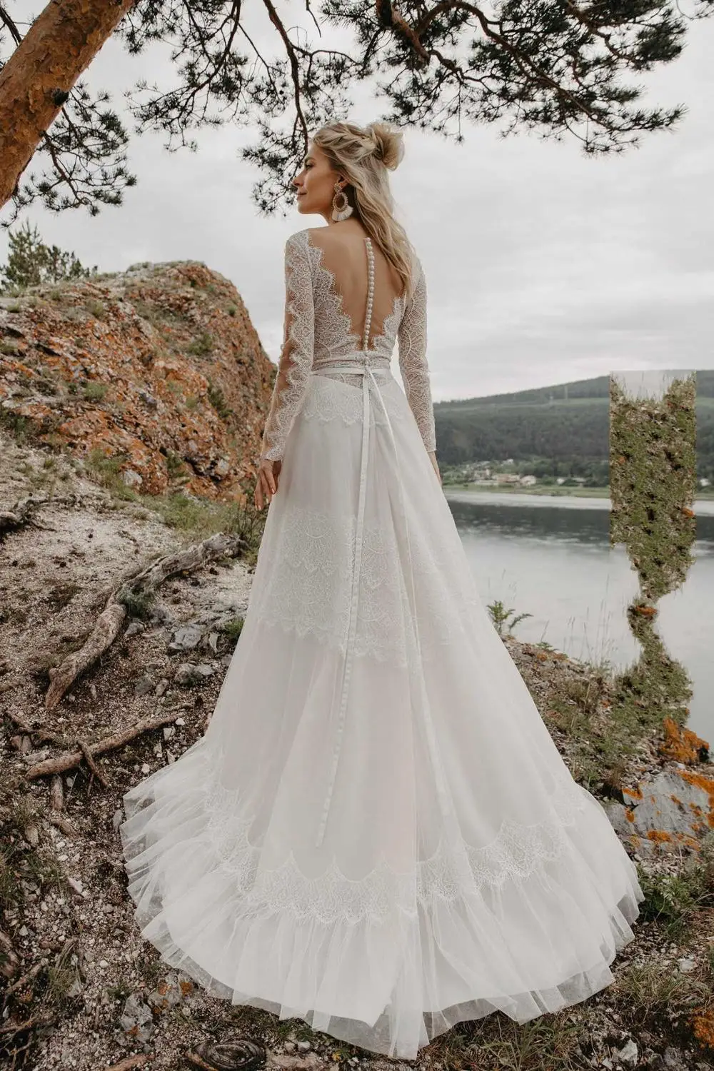 2020 богемное кружевное свадебное платье с длинным рукавом элегантное пляжное в