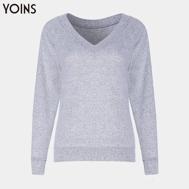 YOINS 2019 весна осень зима женские свитера и джемперы хлопок v-образный вырез длинный