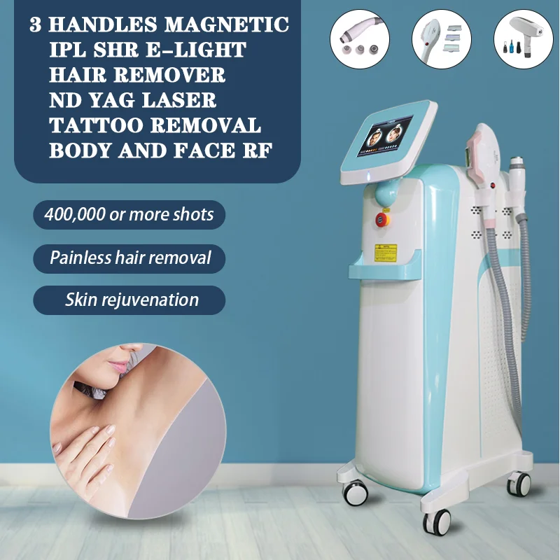 

Бесплатная доставка 3 в 1 YAG Лазерное удаление татуировок 360 магнитооптический IPL OPT SHR E-Lihght удаление волос косметическое оборудование