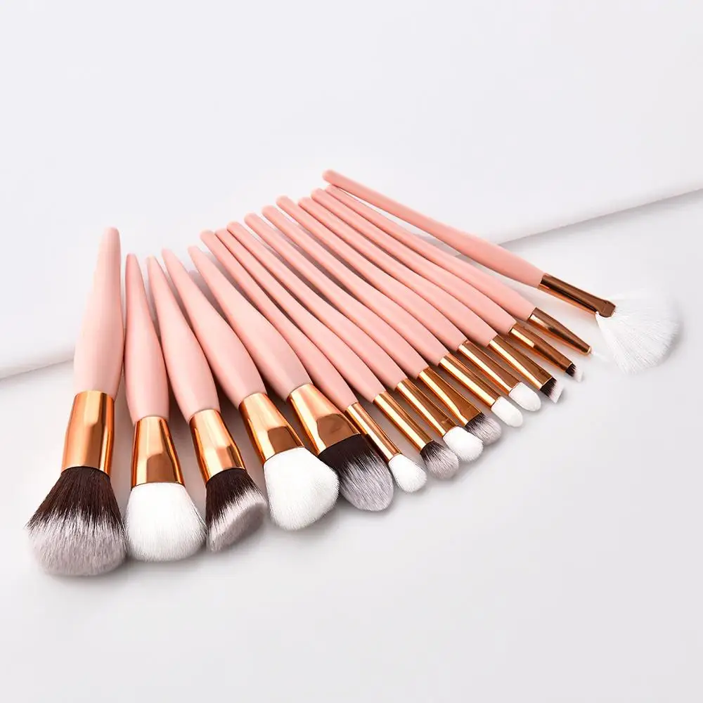 Новые кисти для макияжа 15 шт. Make Up набор розовый уход за кожей лица Тени век Румяна