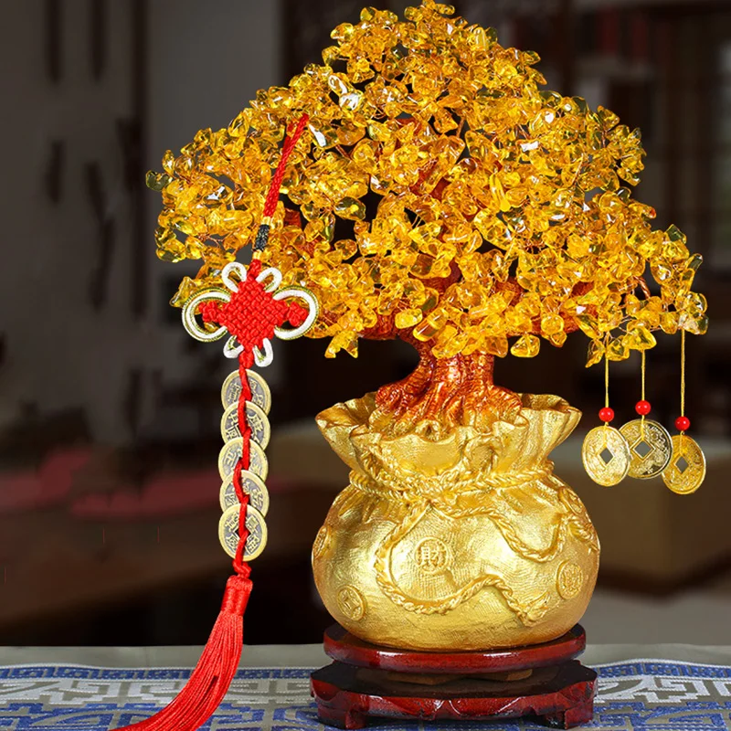 

Money Tree Bonsai crystal lucky treasure tree auspicious wishful wealth home office decoration Chinese Feng Shui Ornaments 2021