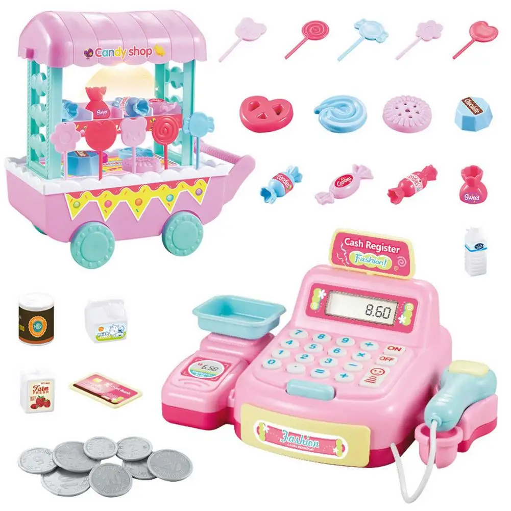 

Mini Simulation Supermarket Cashier Cash Register Toy Checkout Counter Foods Goods Kids Toy Pretend Play House Toys For Girls