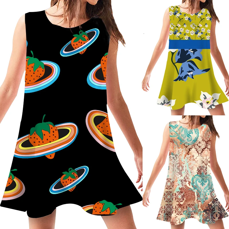 Женское летнее повседневное свободное пляжное платье без рукавов милые платья с
