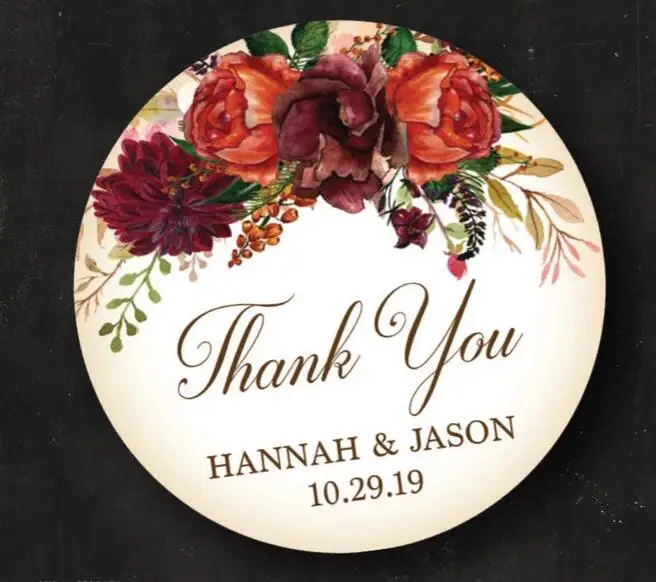 

Orange Maroon Flowe, Wedding Favor Stickers - Floral Wedding Stickers - Wedding Favor Labels - Custom Wedding Labels