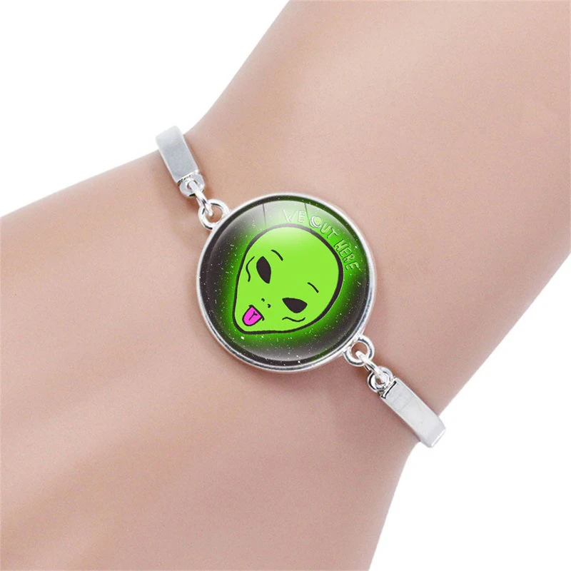 Зеленый Инопланетянин стеклянный кабошон браслет браслеты ручной работы