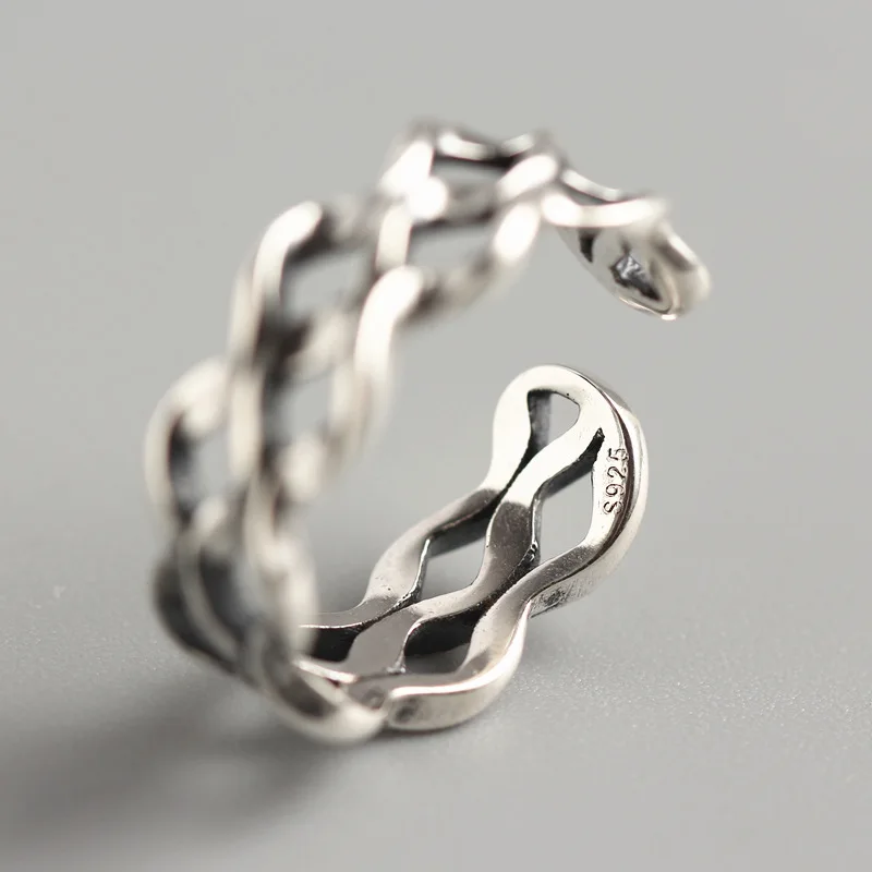 Хипстер Ретро 925 пробы серебряные кольца для мужчин и женщин волнистые