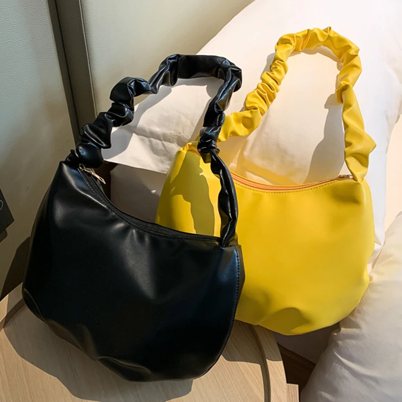 

Folds Design Small PU Leather Shoulder Bags For Women 2021 Elegant Dumplings Handbags Female Travel Totes Fashion Evening Clutch